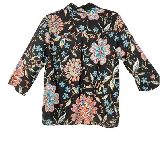 Scott Taylor Womens Top Floral 3/4 Sleeve Button Up Shirt Tropical Colorful - Picture 6 of 11